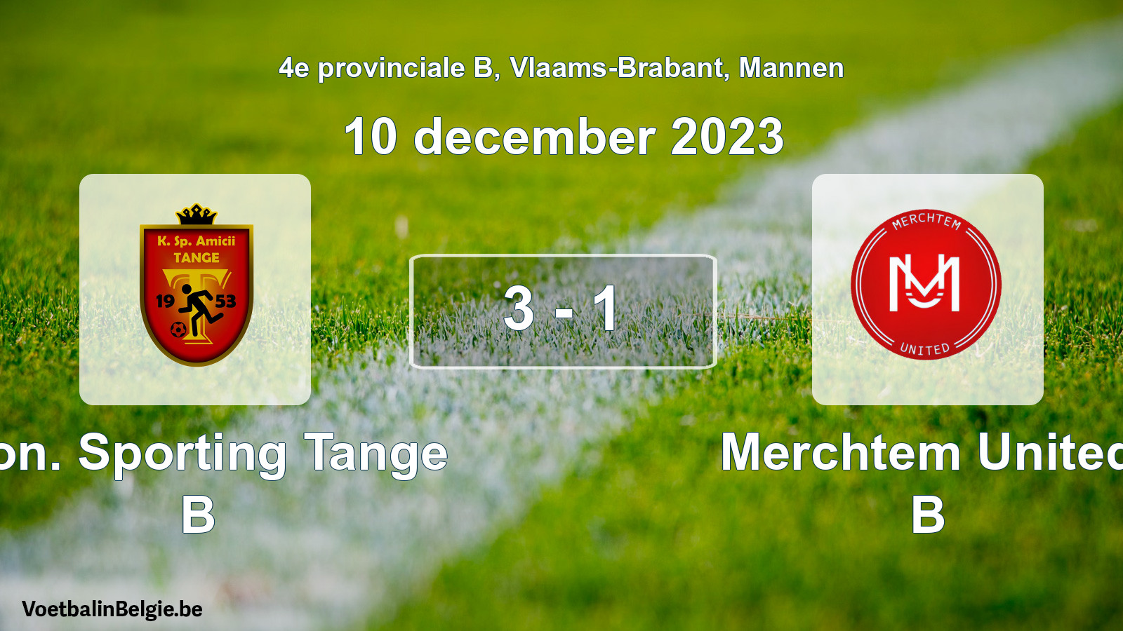 Gespeelde wedstrijd mannenvoetbal: Kon. Sporting Tange B - Merchtem United B 3 - 1 (10 december 2023)