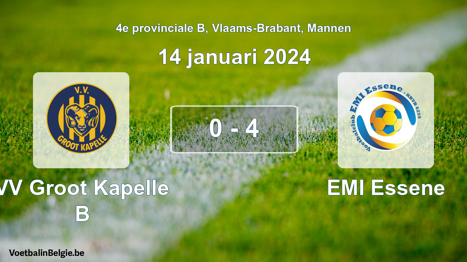 Gespeelde wedstrijd mannenvoetbal: VV Groot Kapelle B - EMI Essene 0 - 4 (14 januari 2024)
