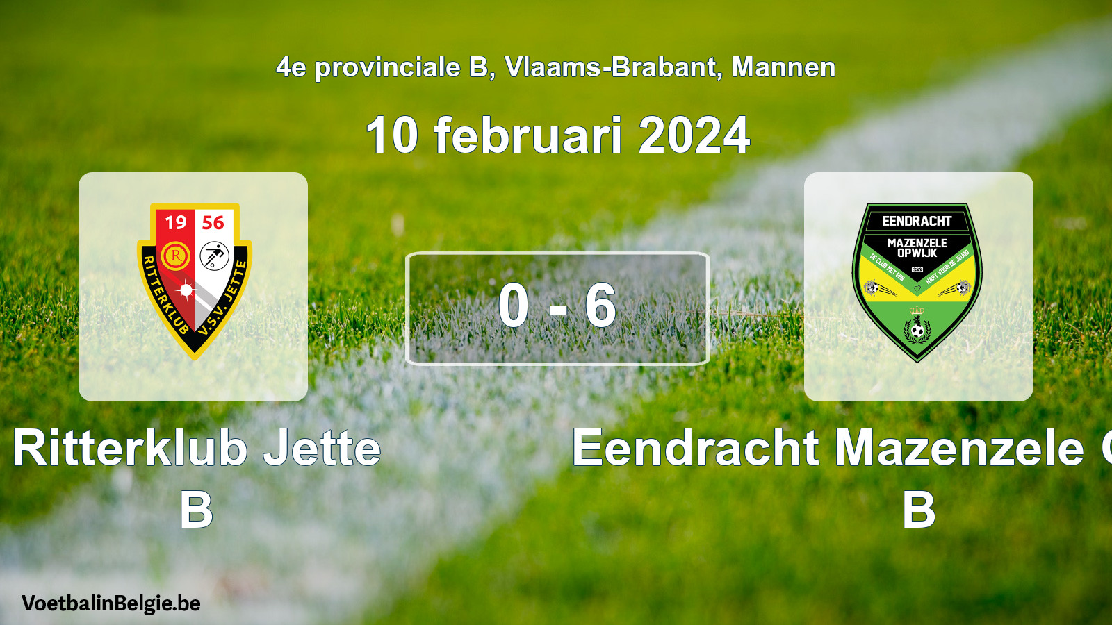 Gespeelde wedstrijd mannenvoetbal: Ritterklub Jette B - Eendracht Mazenzele Opwijk B 0 - 6 (10 februari 2024)