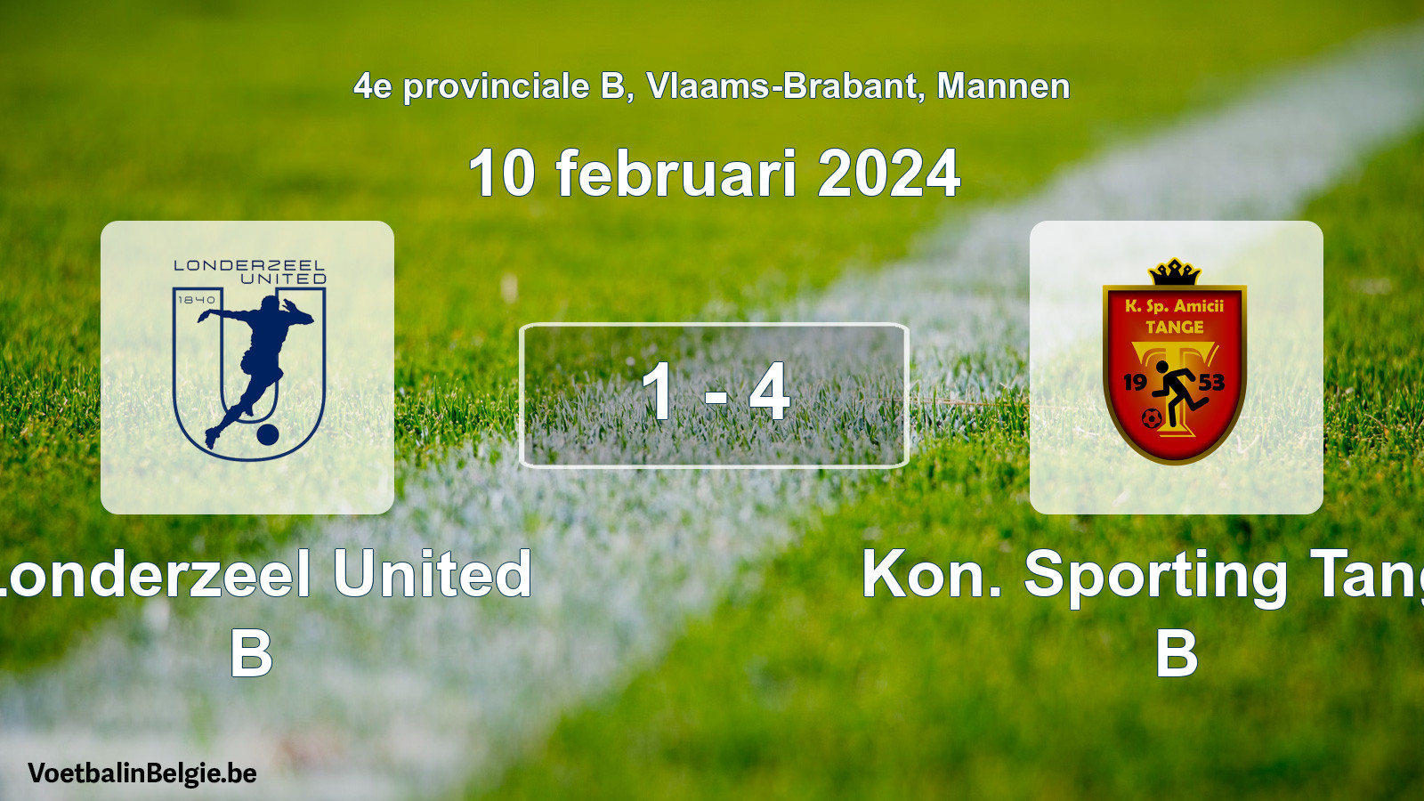 Gespeelde wedstrijd mannenvoetbal: Londerzeel United B - Kon. Sporting Tange B 1 - 4 (10 februari 2024)