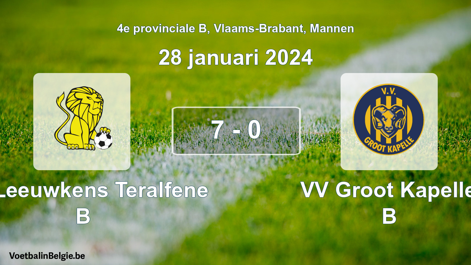 Played match men football: VC Leeuwkens Teralfene B - VV Groot Kapelle B 7 - 0 (28 January 2024)