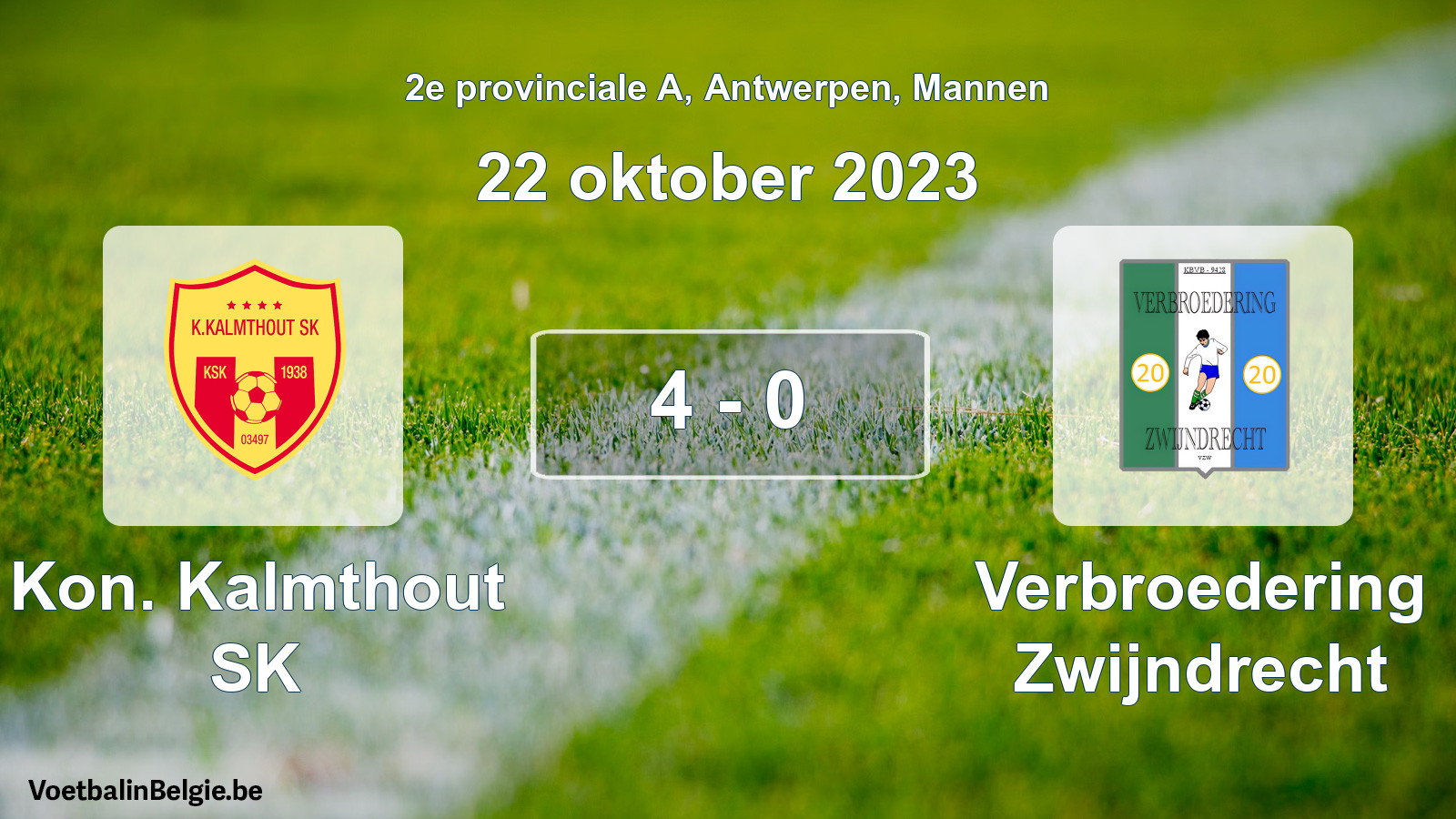 Gespeelde wedstrijd mannenvoetbal: Kon. Kalmthout SK - Verbroedering Zwijndrecht 4 - 0 (22 oktober 2023)