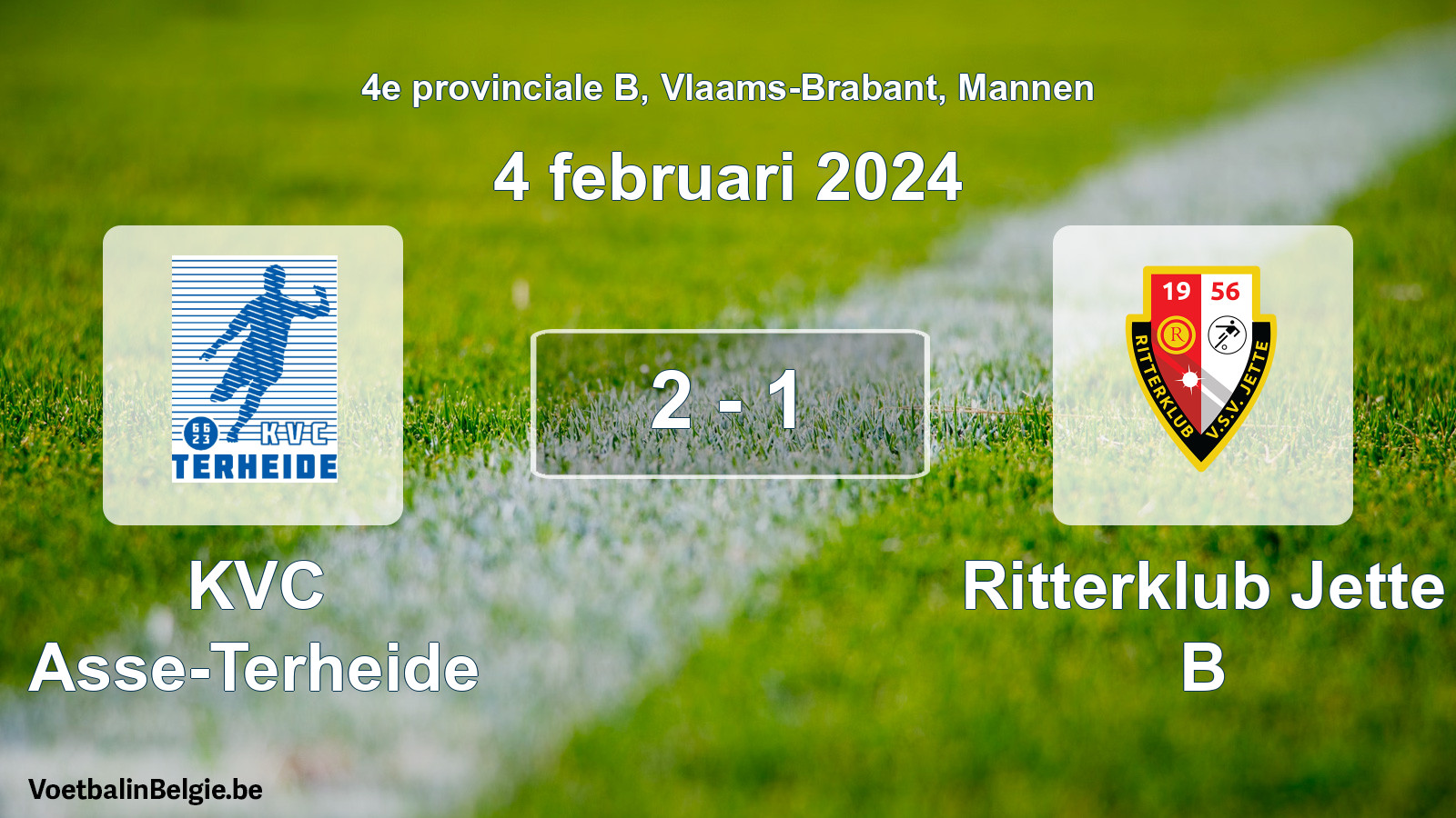 Gespeelde wedstrijd mannenvoetbal: KVC Asse-Terheide - Ritterklub Jette B 2 - 1 (4 februari 2024)