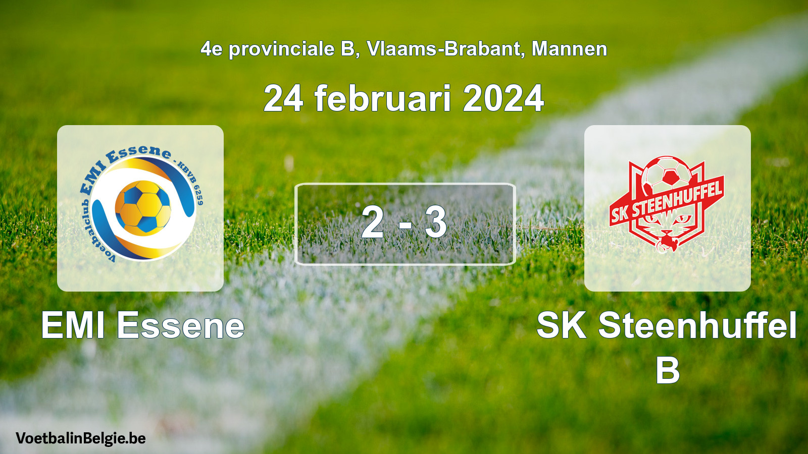 Gespeelde wedstrijd mannenvoetbal: EMI Essene - SK Steenhuffel B 2 - 3 (24 februari 2024)