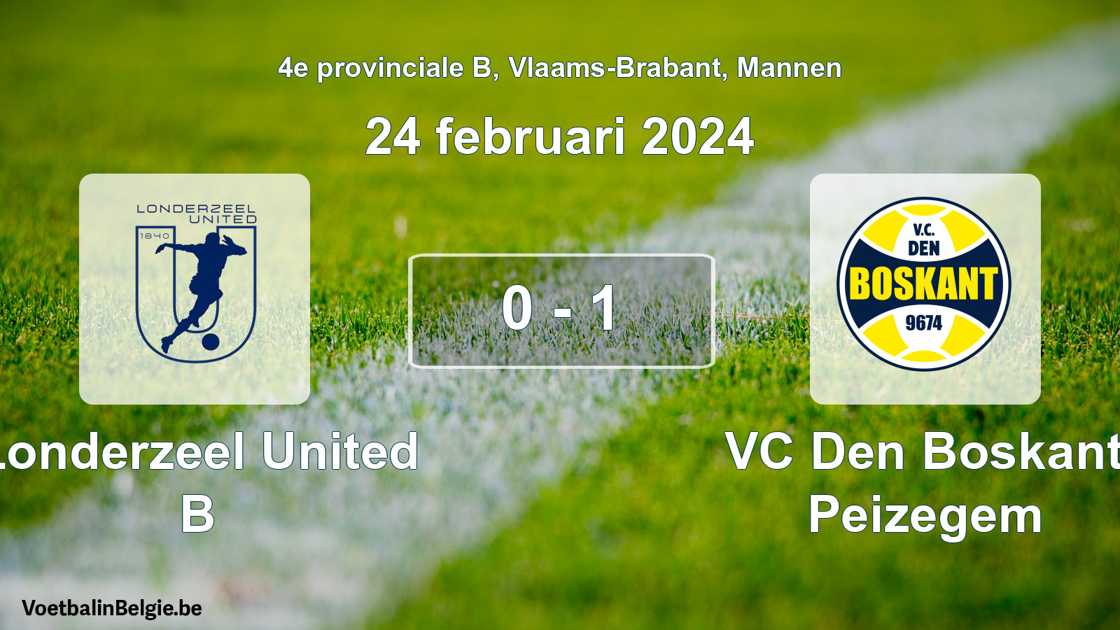 Gespeelde wedstrijd mannenvoetbal: Londerzeel United B - VC Den Boskant Peizegem 0 - 1 (24 februari 2024)