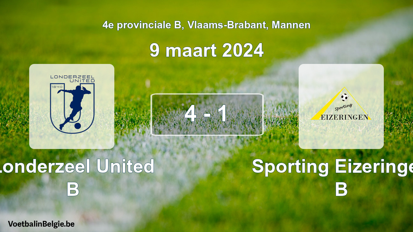 Gespeelde wedstrijd mannenvoetbal: Londerzeel United B - Sporting Eizeringen B 4 - 1 (9 maart 2024)