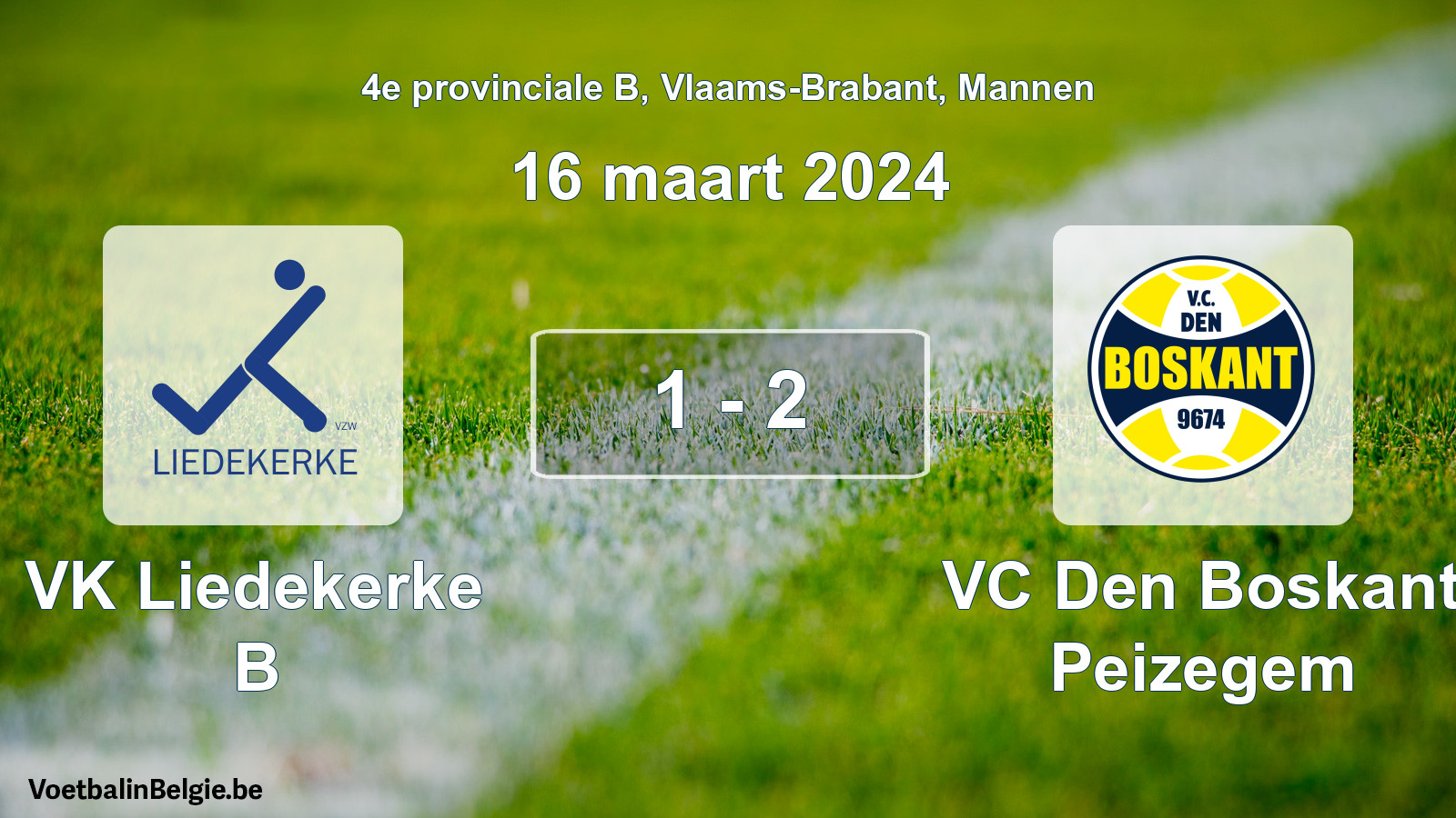 Gespeelde wedstrijd mannenvoetbal: VK Liedekerke B - VC Den Boskant Peizegem 1 - 2 (16 maart 2024)