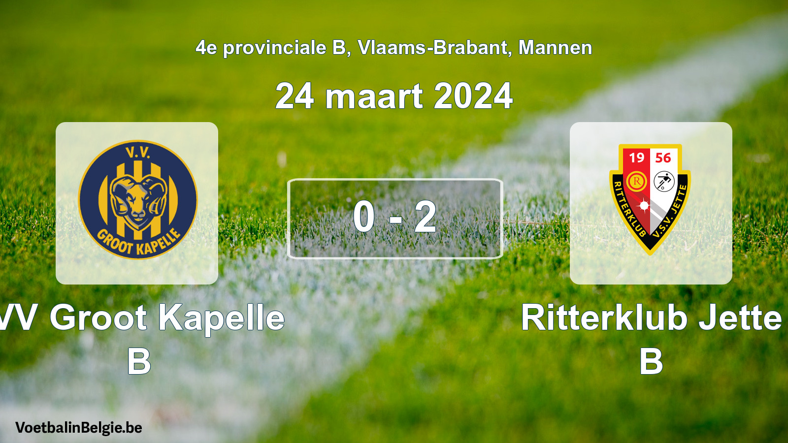 Gespeelde wedstrijd mannenvoetbal: VV Groot Kapelle B - Ritterklub Jette B 0 - 2 (24 maart 2024)