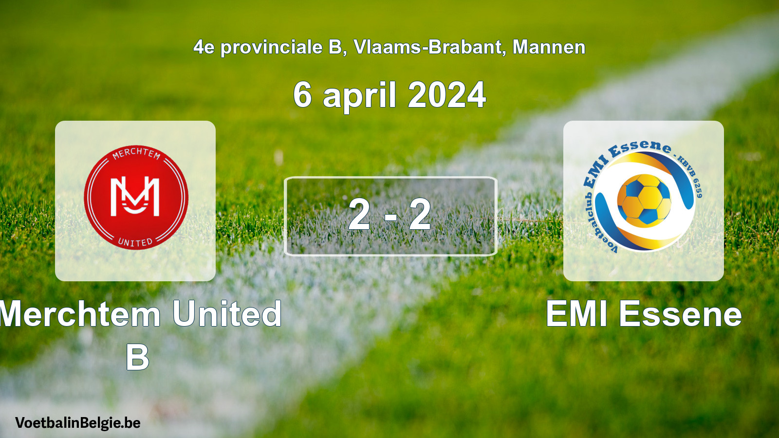 Gespeelde wedstrijd mannenvoetbal: Merchtem United B - EMI Essene 2 - 2 (6 april 2024)
