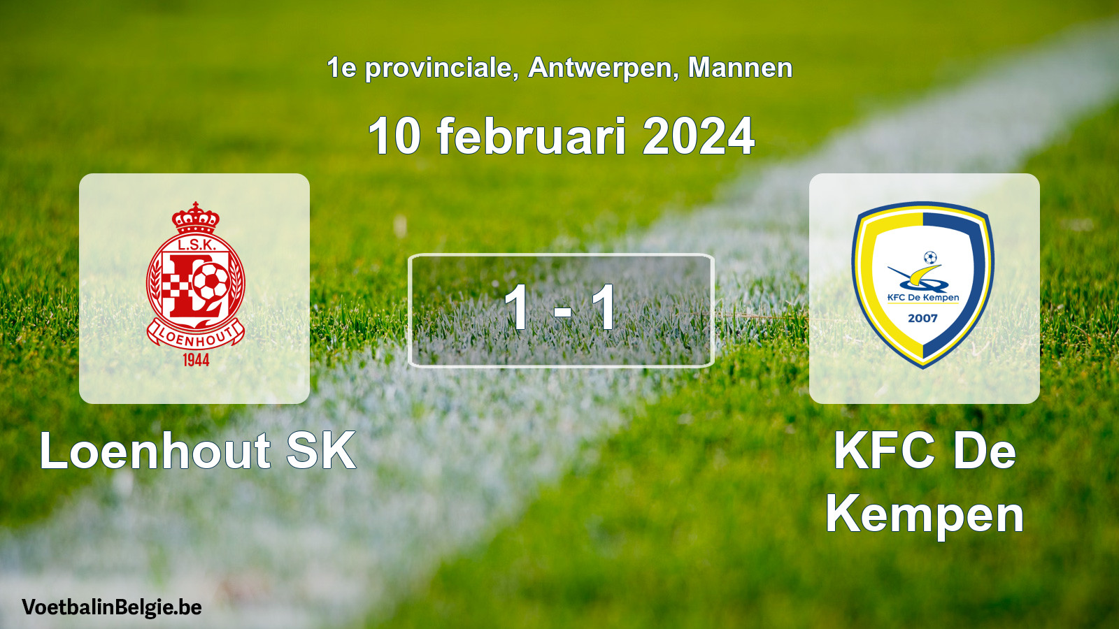 Gespeelde wedstrijd mannenvoetbal: Loenhout SK - KFC De Kempen 1 - 1 (10 februari 2024)