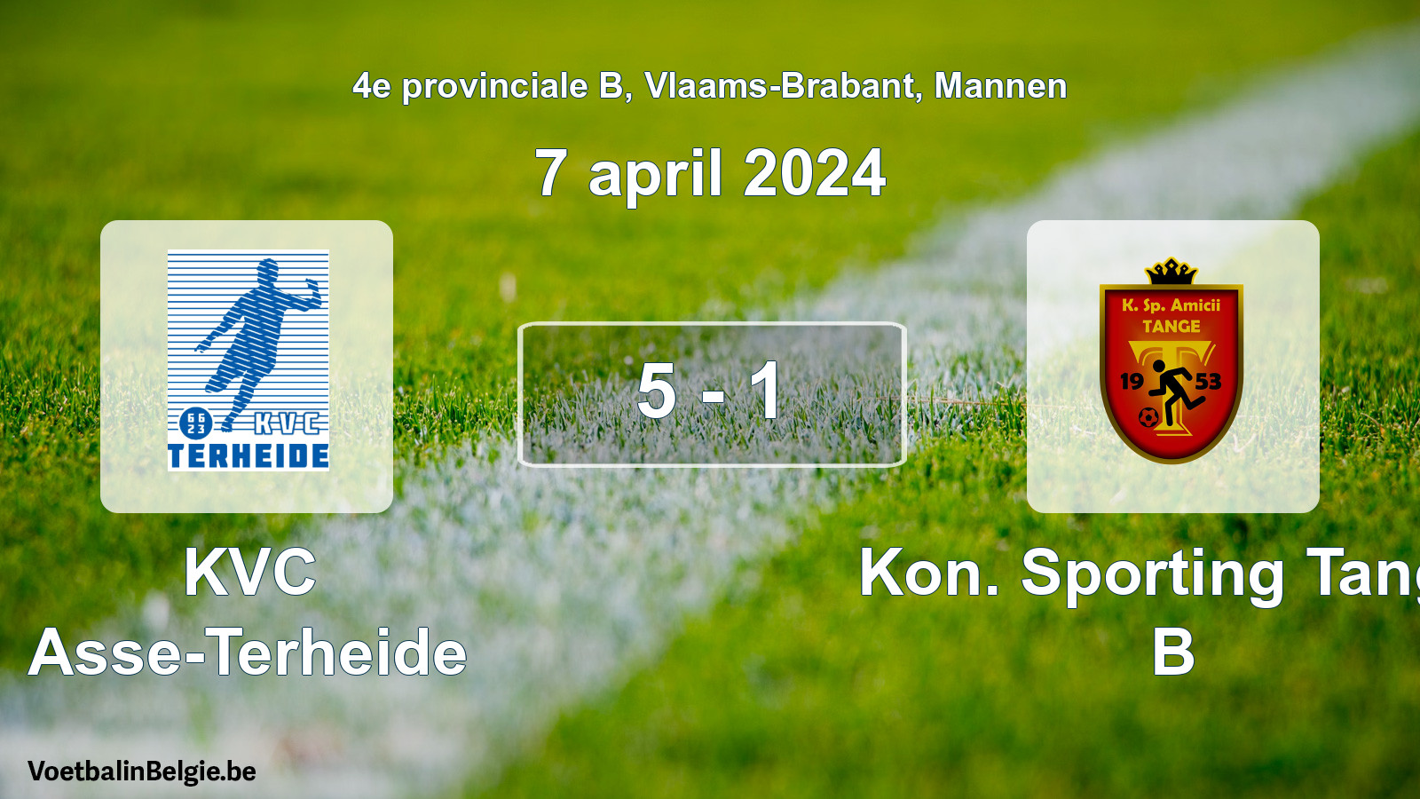Gespeelde wedstrijd mannenvoetbal: KVC Asse-Terheide - Kon. Sporting Tange B 5 - 1 (7 april 2024)