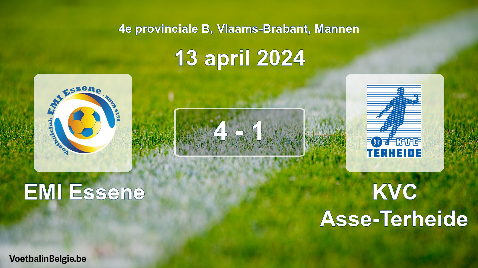 Gespeelde wedstrijd mannenvoetbal: EMI Essene - KVC Asse-Terheide 4 - 1 (13 april 2024)