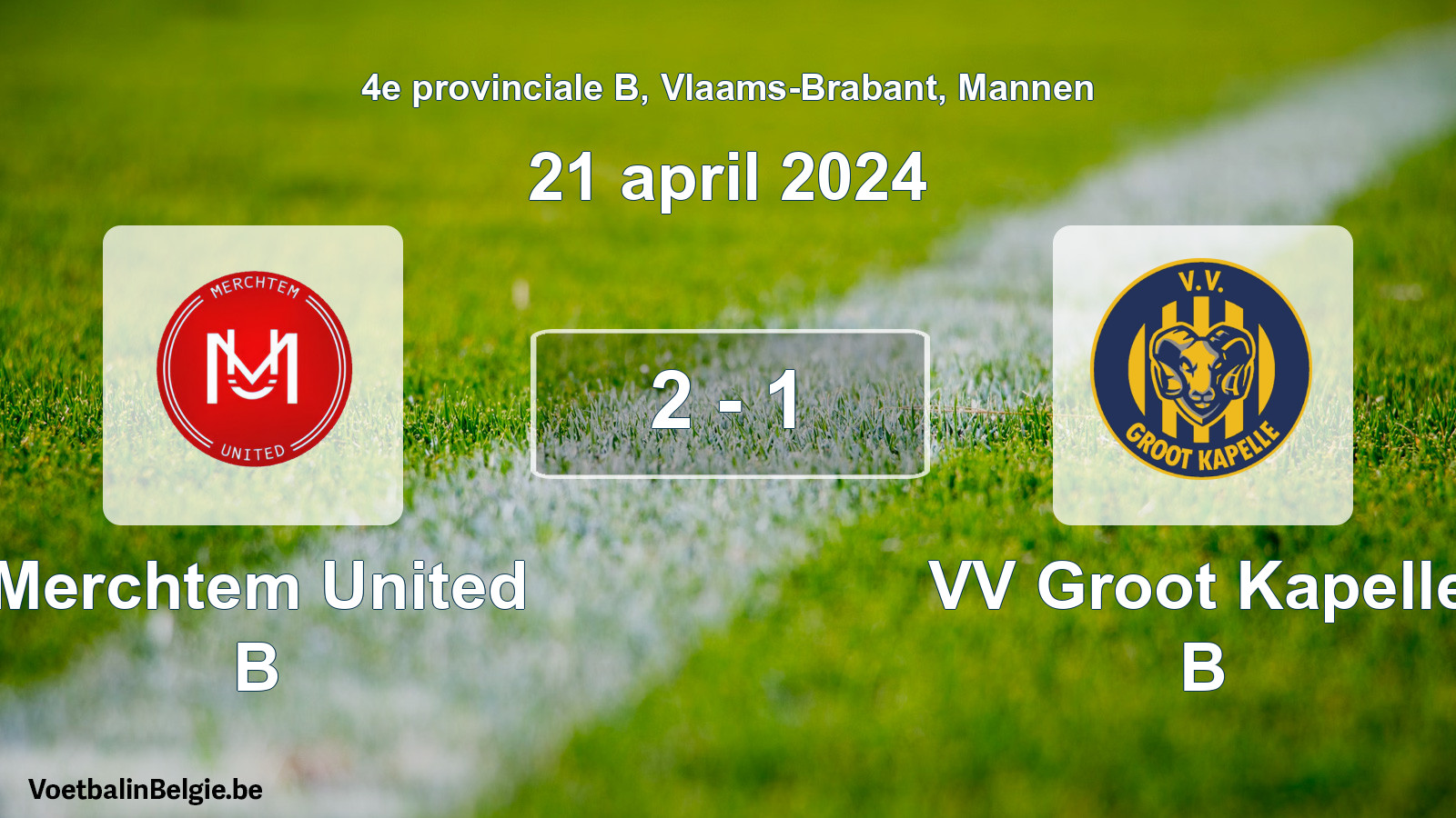 Gespeelde wedstrijd mannenvoetbal: Merchtem United B - VV Groot Kapelle B 2 - 1 (21 april 2024)