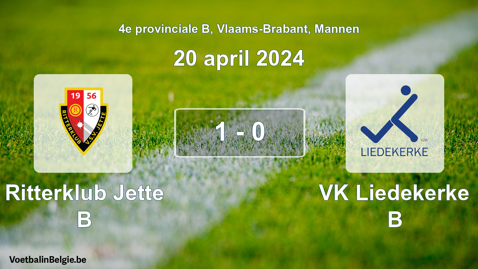Gespeelde wedstrijd mannenvoetbal: Ritterklub Jette B - VK Liedekerke B 1 - 0 (20 april 2024)