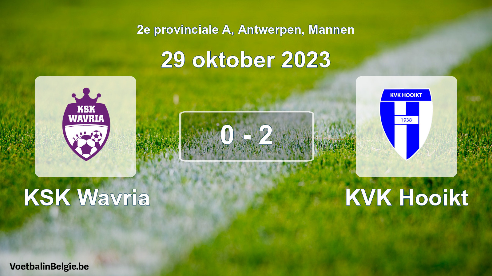 Gespeelde wedstrijd mannenvoetbal: KSK Wavria - KVK Hooikt 0 - 2 (29 oktober 2023)