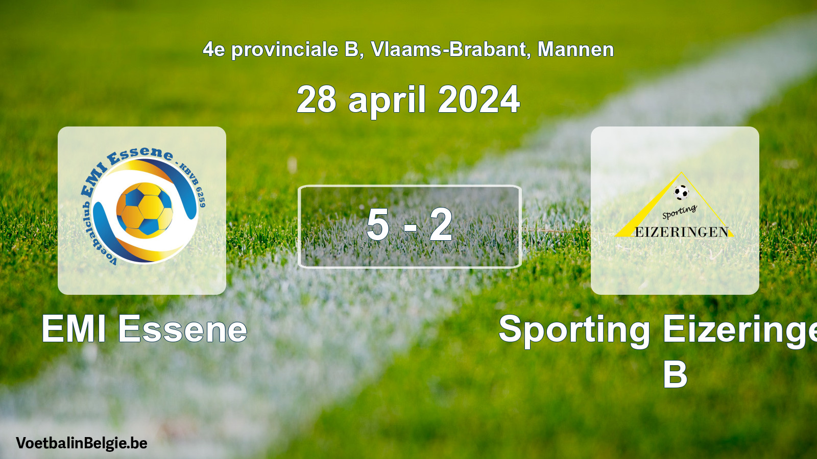Gespeelde wedstrijd mannenvoetbal: EMI Essene - Sporting Eizeringen B 5 - 2 (28 april 2024)