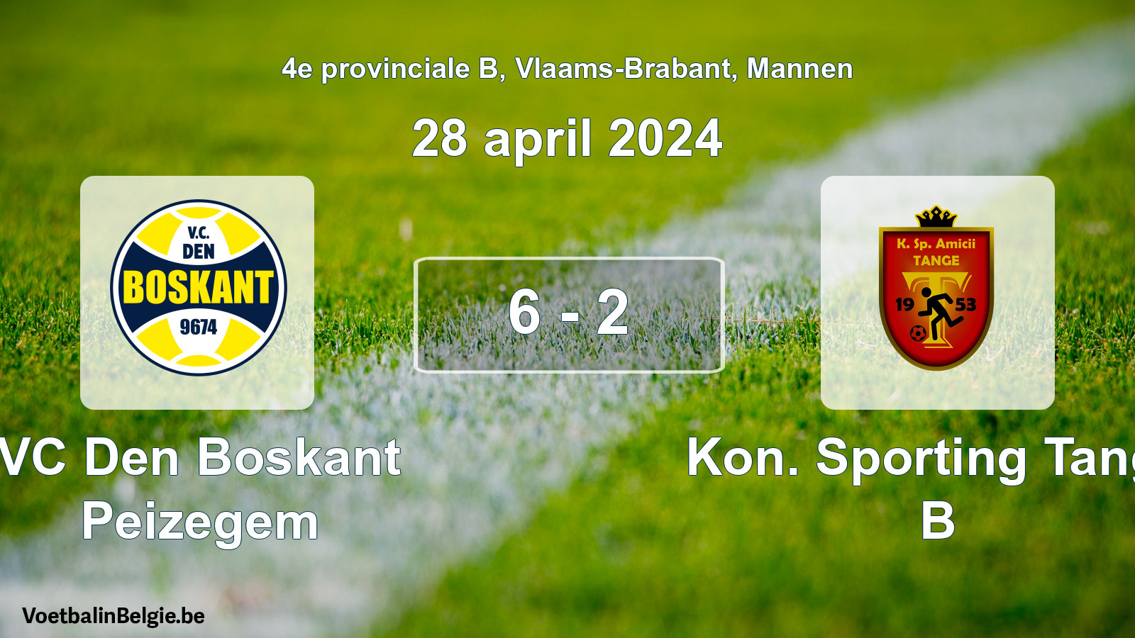 Gespeelde wedstrijd mannenvoetbal: VC Den Boskant Peizegem - Kon. Sporting Tange B 6 - 2 (28 april 2024)