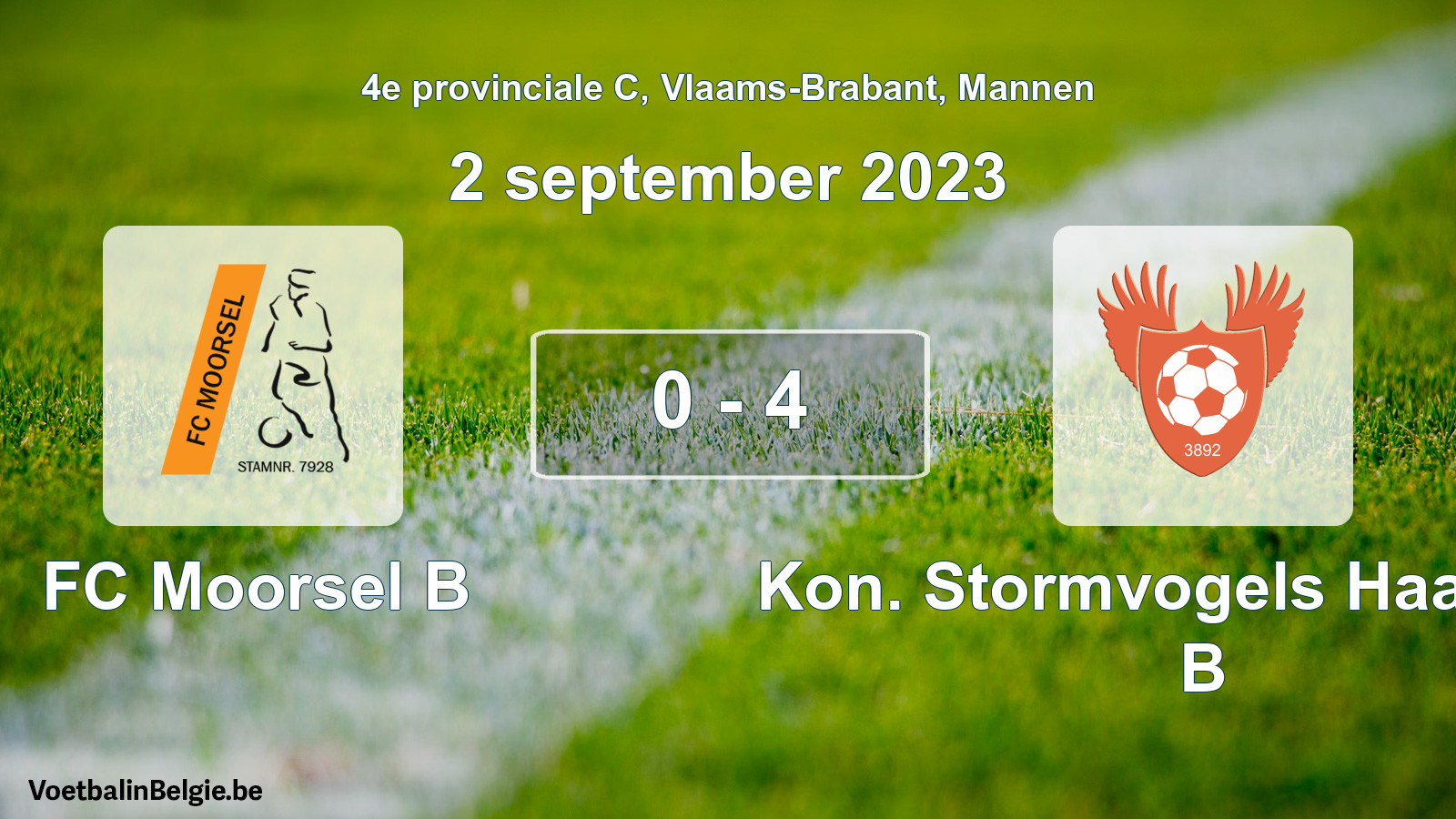 Gespeelde wedstrijd mannenvoetbal: FC Moorsel B - Kon. Stormvogels Haasrode B 0 - 4 (2 september 2023)