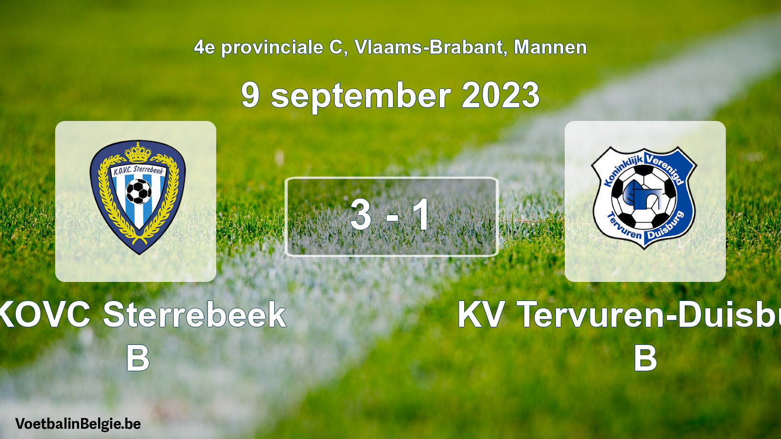 Gespeelde wedstrijd mannenvoetbal: KOVC Sterrebeek B - KV Tervuren-Duisburg B 3 - 1 (9 september 2023)