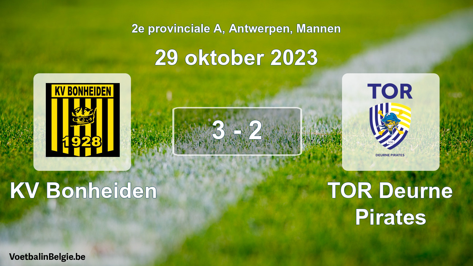 Gespeelde wedstrijd mannenvoetbal: KV Bonheiden - TOR Deurne Pirates 3 - 2 (29 oktober 2023)