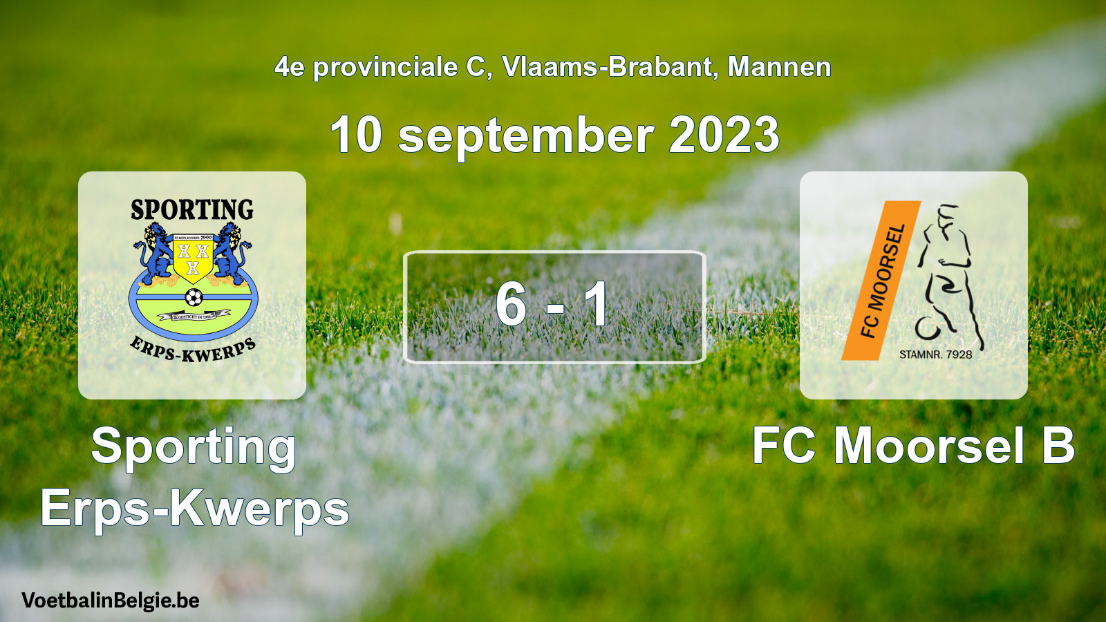 Gespeelde wedstrijd mannenvoetbal: Sporting Erps-Kwerps - FC Moorsel B 6 - 1 (10 september 2023)