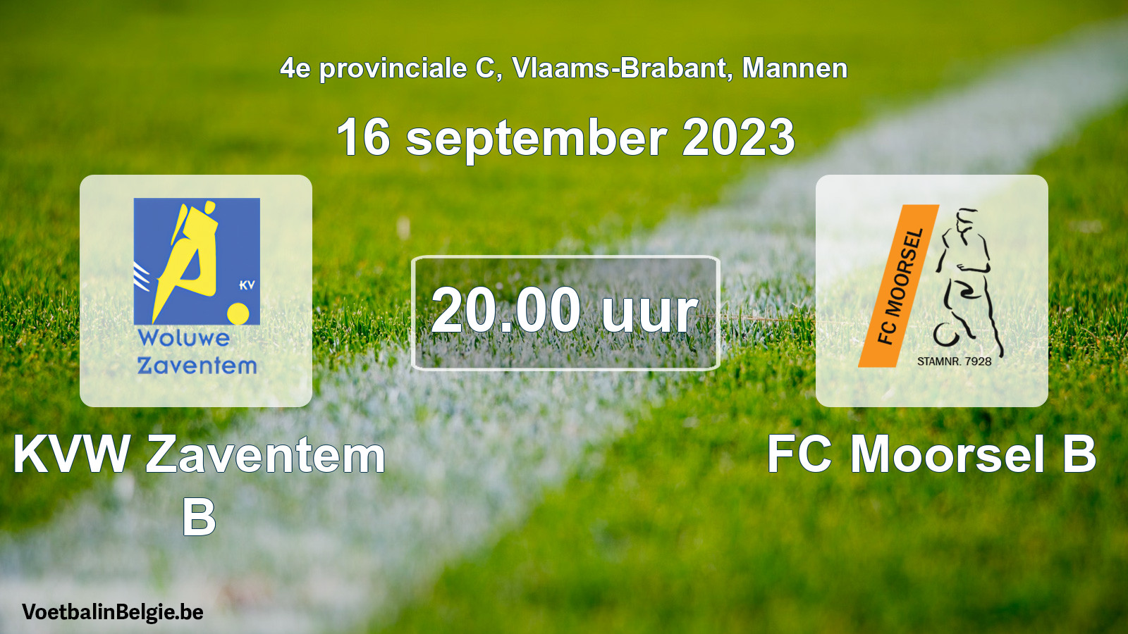 Geplande wedstrijd mannenvoetbal: KVW Zaventem B - FC Moorsel B (16 september 2023)