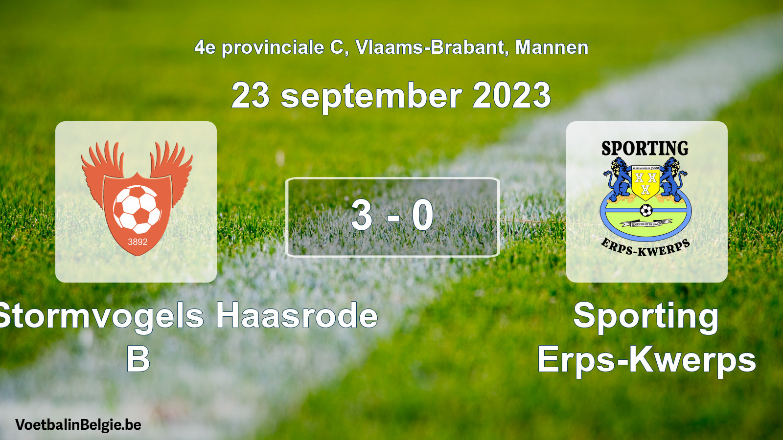 Gespeelde wedstrijd mannenvoetbal: Kon. Stormvogels Haasrode B - Sporting Erps-Kwerps 3 - 0 (23 september 2023)