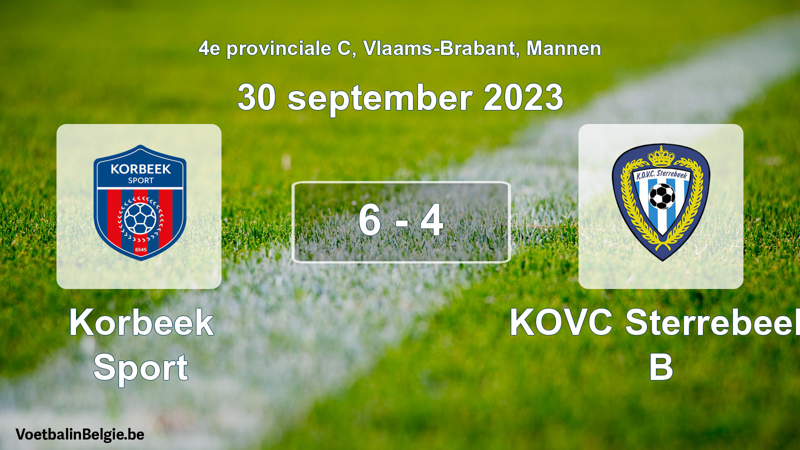 Gespeelde wedstrijd mannenvoetbal: Korbeek Sport - KOVC Sterrebeek B 6 - 4 (30 september 2023)