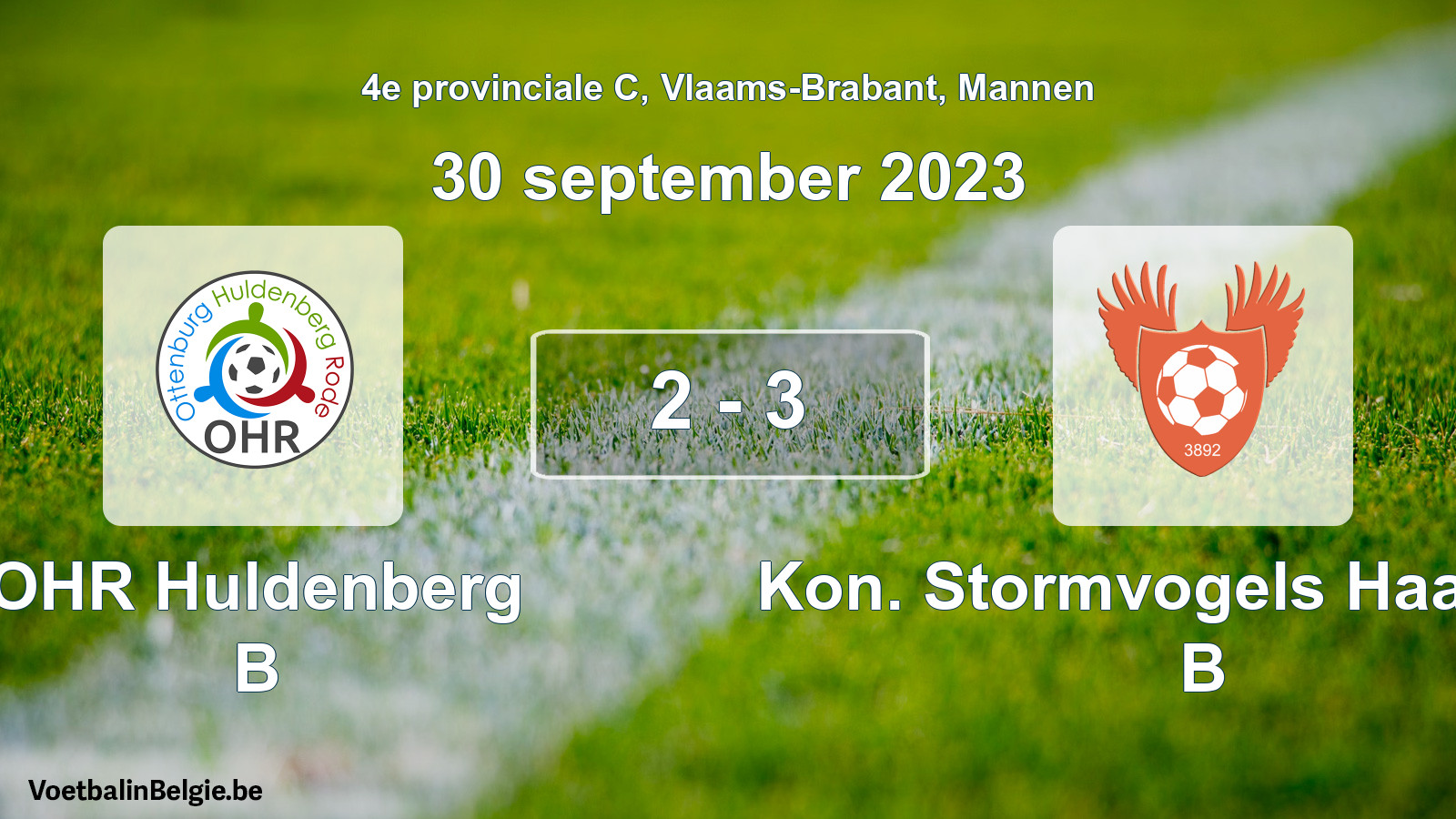 Gespeelde wedstrijd mannenvoetbal: OHR Huldenberg B - Kon. Stormvogels Haasrode B 2 - 3 (30 september 2023)