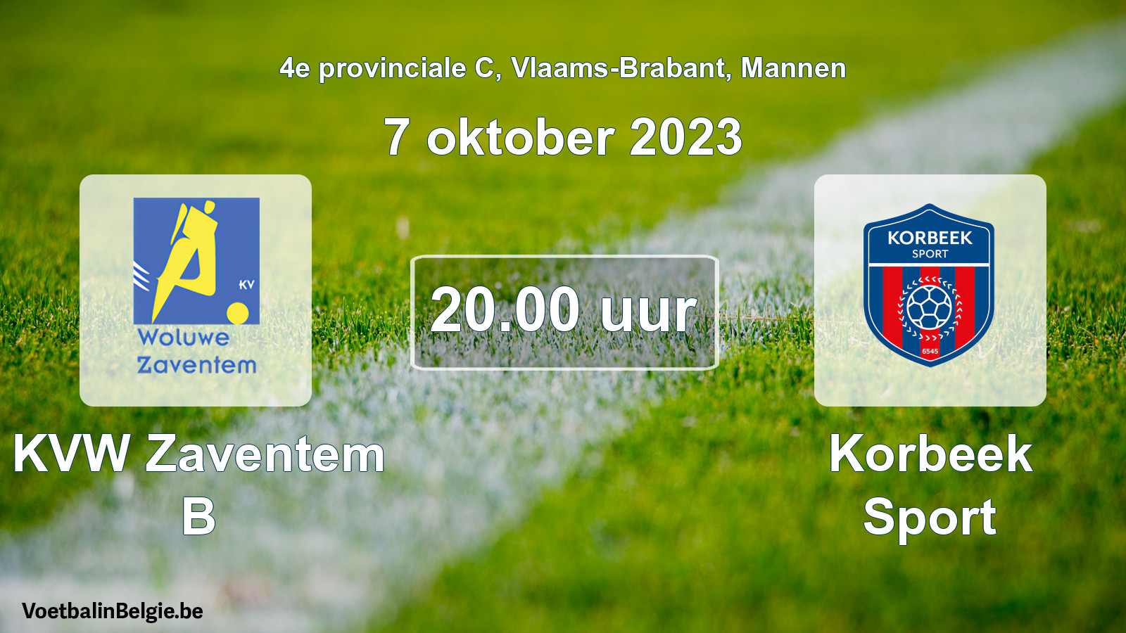 Geplande wedstrijd mannenvoetbal: KVW Zaventem B - Korbeek Sport (7 oktober 2023)