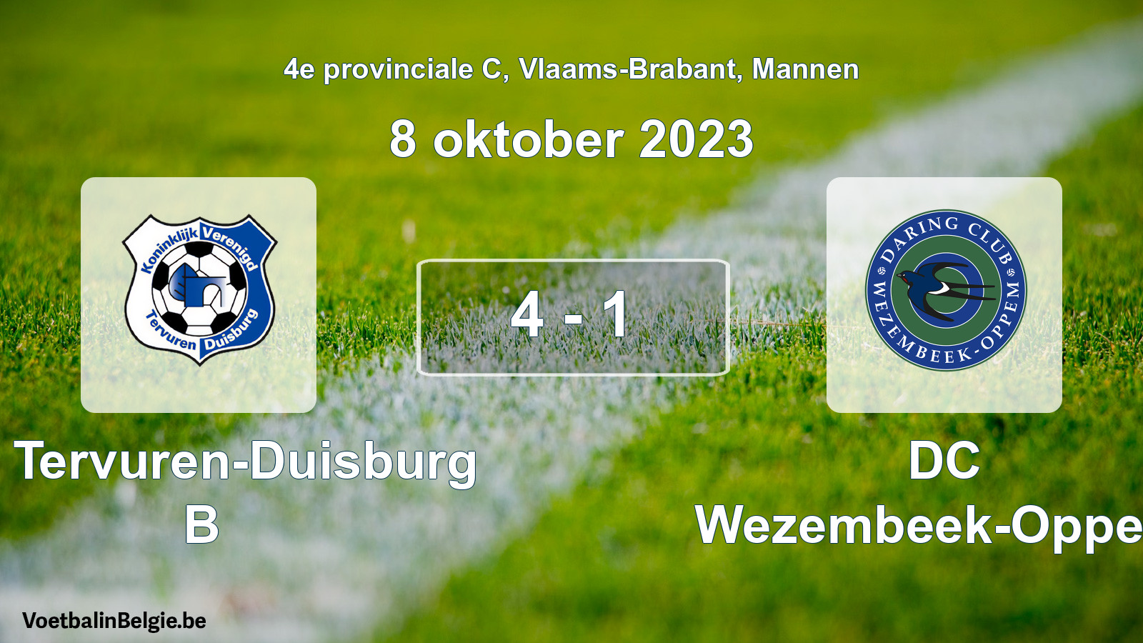 Gespeelde wedstrijd mannenvoetbal: KV Tervuren-Duisburg B - DC Wezembeek-Oppem 4 - 1 (8 oktober 2023)