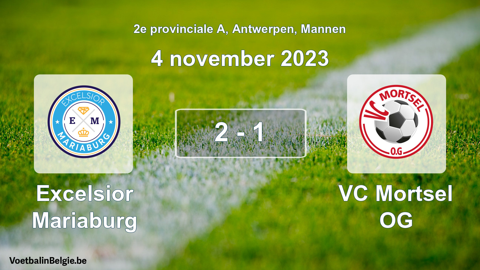 Gespeelde wedstrijd mannenvoetbal: Excelsior Mariaburg - VC Mortsel OG 2 - 1 (4 november 2023)