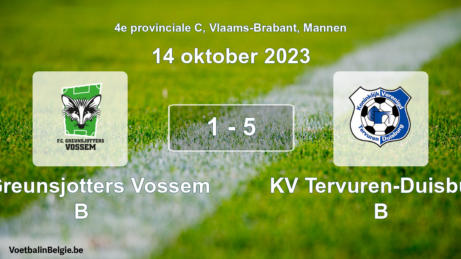 Gespeelde wedstrijd mannenvoetbal: FC Greunsjotters Vossem B - KV Tervuren-Duisburg B 1 - 5 (14 oktober 2023)