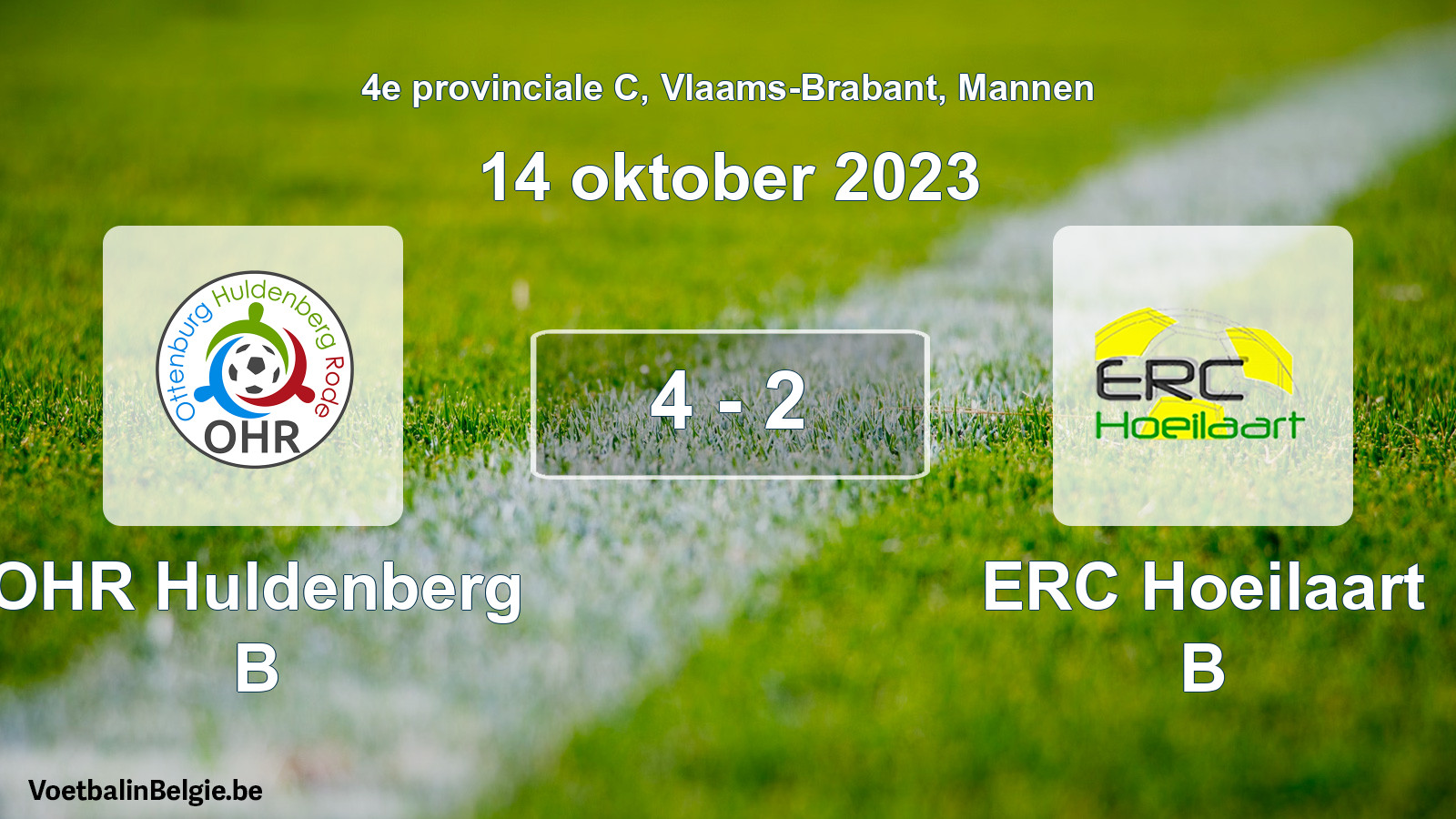 Gespeelde wedstrijd mannenvoetbal: OHR Huldenberg B - ERC Hoeilaart B 4 - 2 (14 oktober 2023)