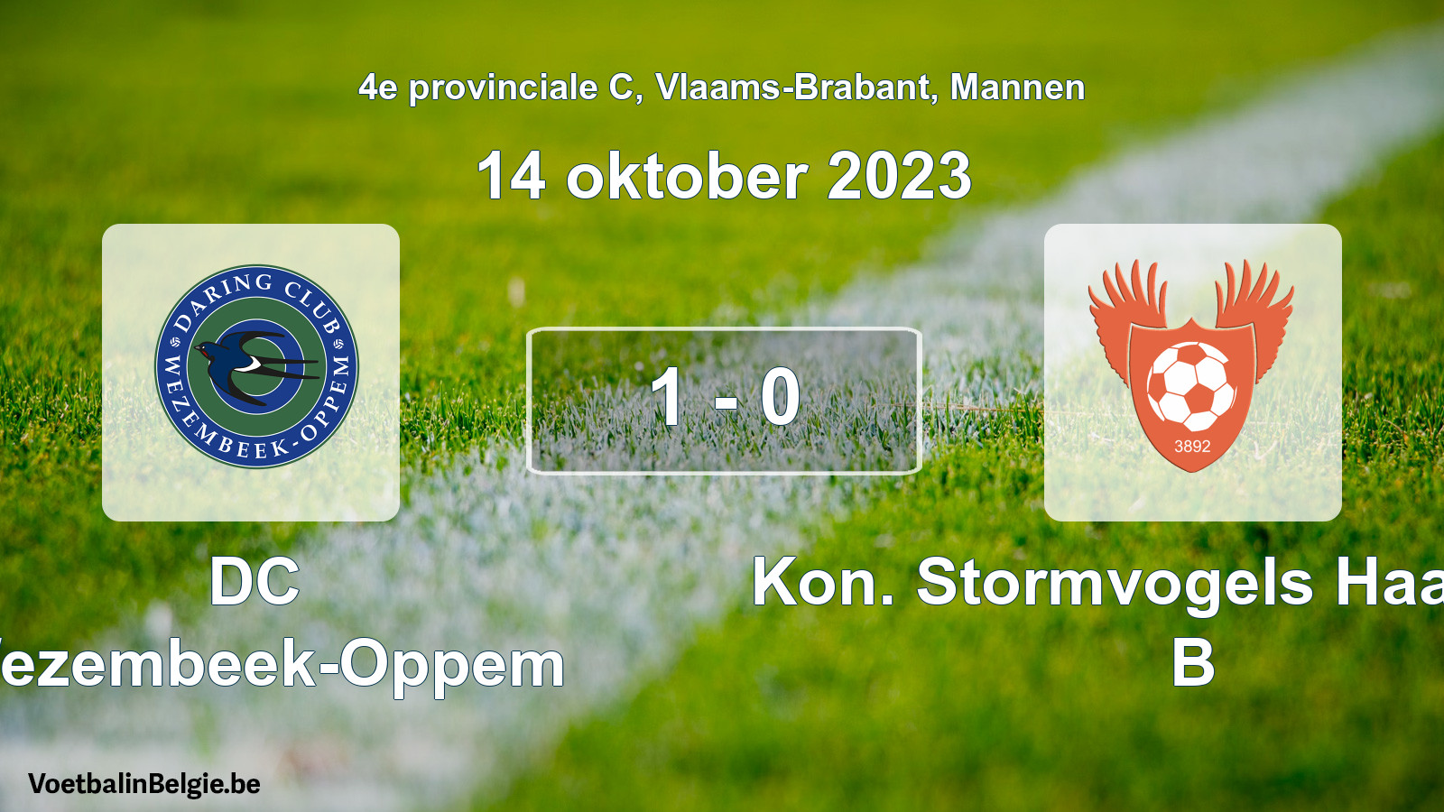 Gespeelde wedstrijd mannenvoetbal: DC Wezembeek-Oppem - Kon. Stormvogels Haasrode B 1 - 0 (14 oktober 2023)
