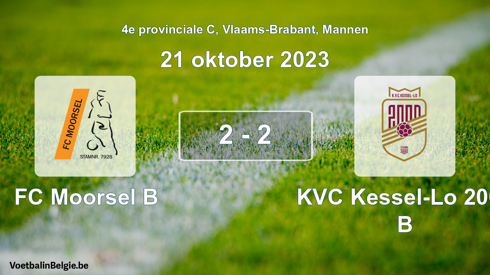 Gespeelde wedstrijd mannenvoetbal: FC Moorsel B - KVC Kessel-Lo 2000 B 2 - 2 (21 oktober 2023)