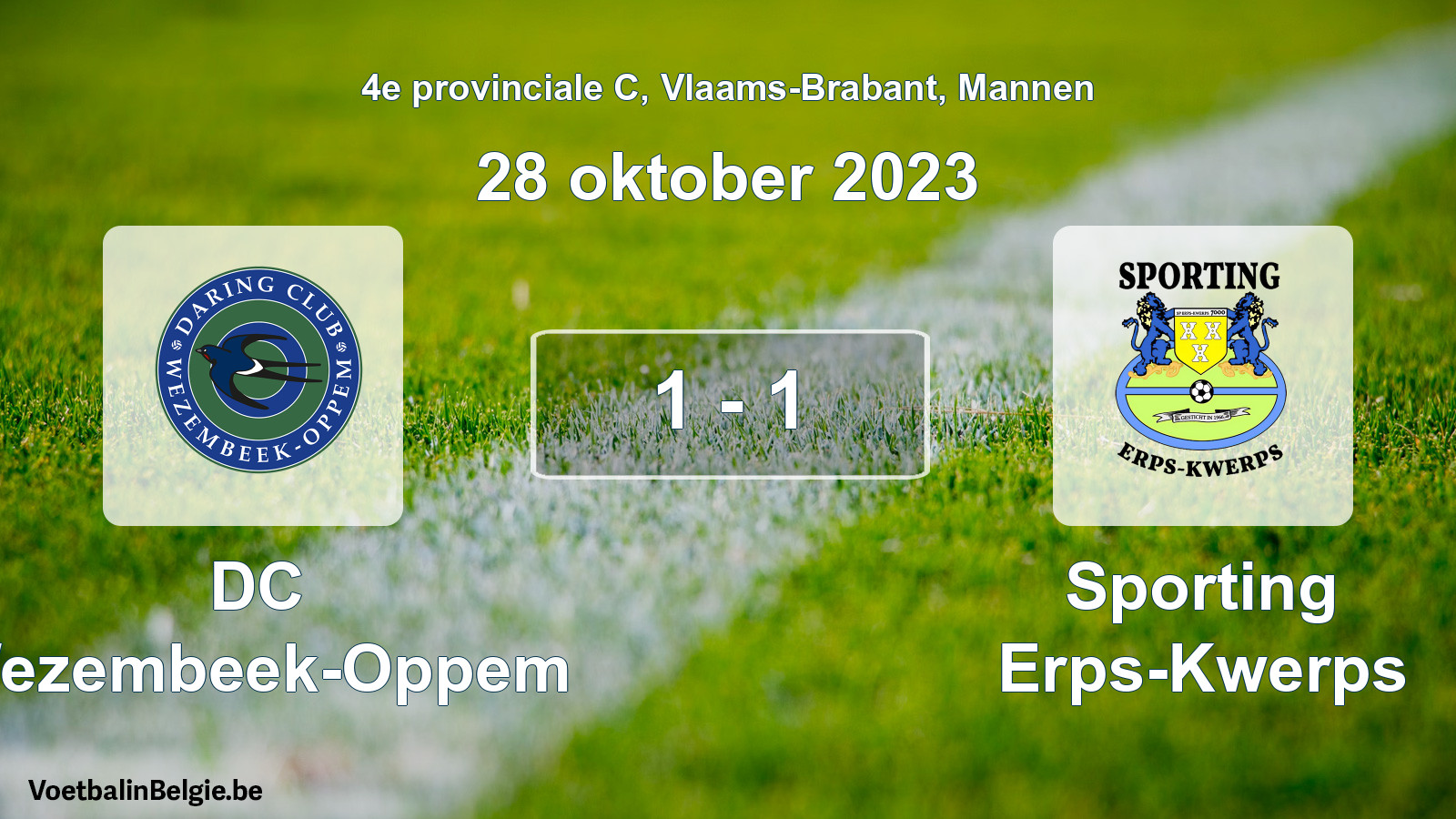Gespeelde wedstrijd mannenvoetbal: DC Wezembeek-Oppem - Sporting Erps-Kwerps 1 - 1 (28 oktober 2023)