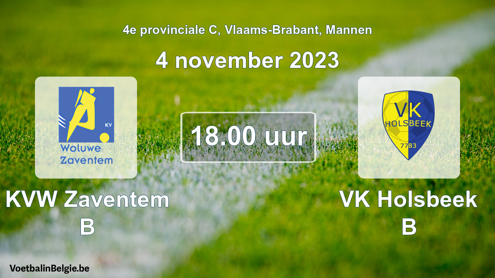Geplande wedstrijd mannenvoetbal: KVW Zaventem B - VK Holsbeek B (4 november 2023)