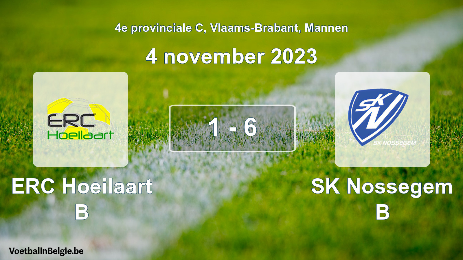 Gespeelde wedstrijd mannenvoetbal: ERC Hoeilaart B - SK Nossegem B 1 - 6 (4 november 2023)