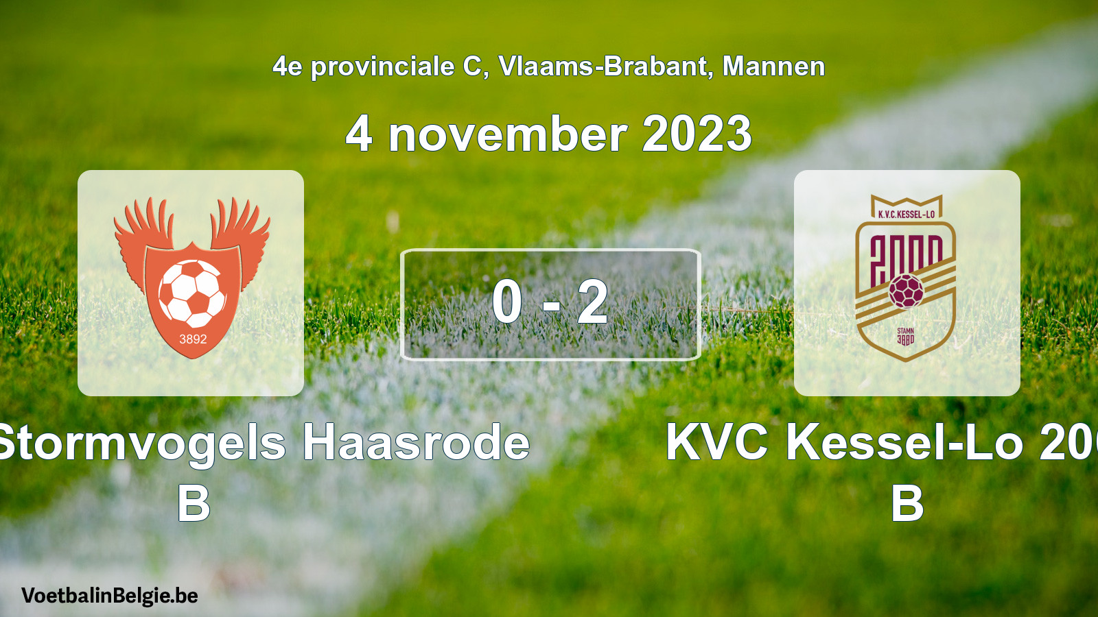 Gespeelde wedstrijd mannenvoetbal: Kon. Stormvogels Haasrode B - KVC Kessel-Lo 2000 B 0 - 2 (4 november 2023)