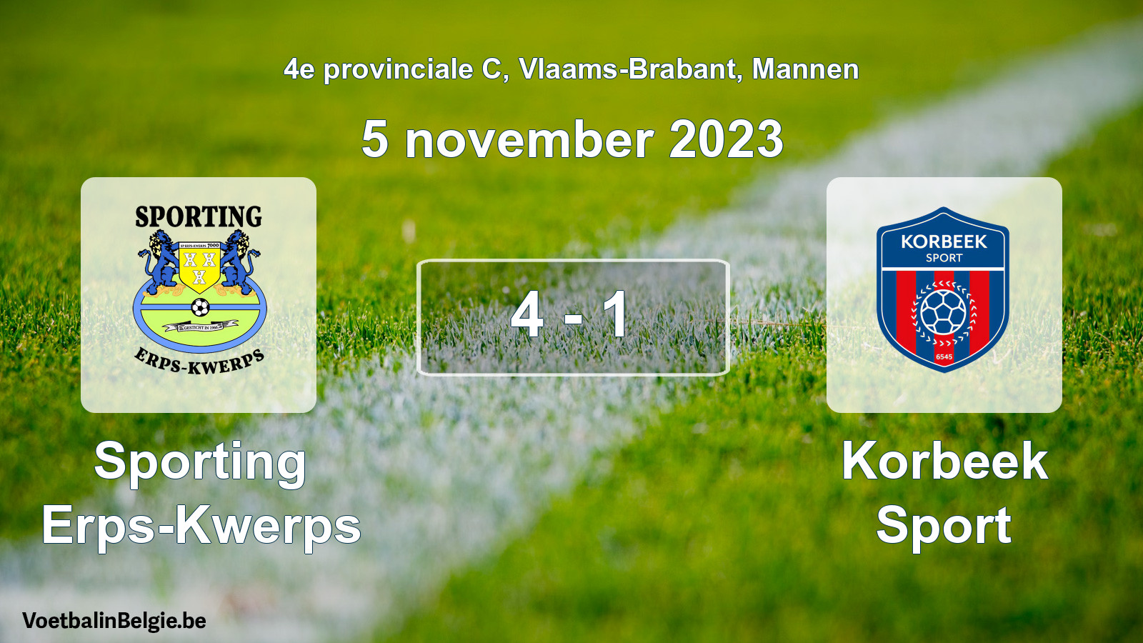 Gespeelde wedstrijd mannenvoetbal: Sporting Erps-Kwerps - Korbeek Sport 4 - 1 (5 november 2023)