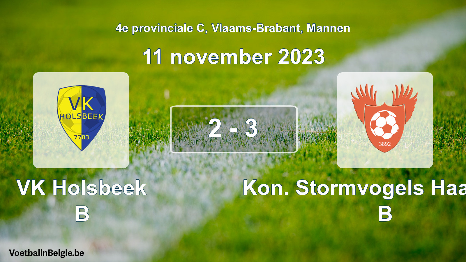 Gespeelde wedstrijd mannenvoetbal: VK Holsbeek B - Kon. Stormvogels Haasrode B 2 - 3 (11 november 2023)