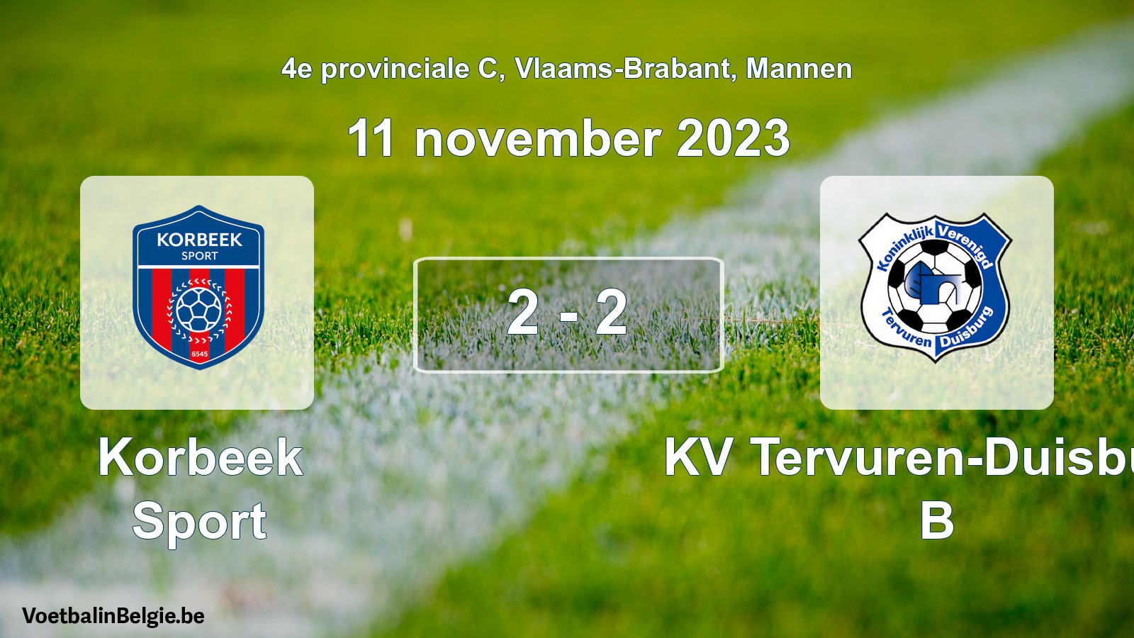 Gespeelde wedstrijd mannenvoetbal: Korbeek Sport - KV Tervuren-Duisburg B 2 - 2 (11 november 2023)