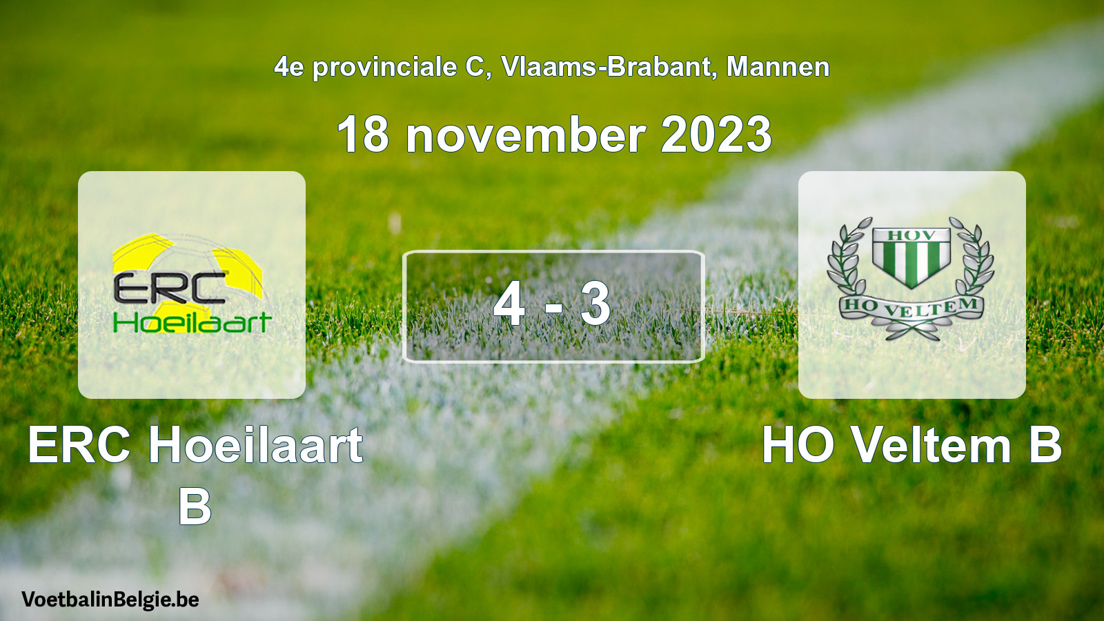 Gespeelde wedstrijd mannenvoetbal: ERC Hoeilaart B - HO Veltem B 4 - 3 (18 november 2023)