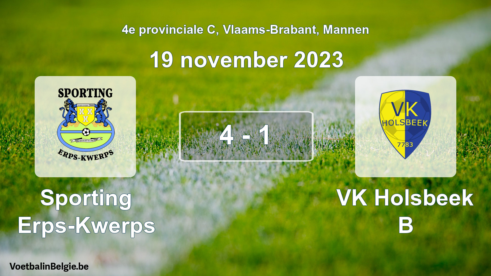Gespeelde wedstrijd mannenvoetbal: Sporting Erps-Kwerps - VK Holsbeek B 4 - 1 (19 november 2023)