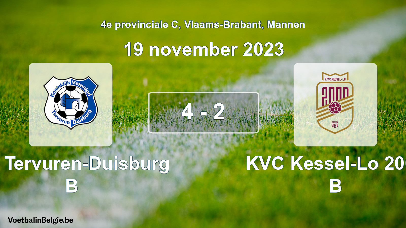 Gespeelde wedstrijd mannenvoetbal: KV Tervuren-Duisburg B - KVC Kessel-Lo 2000 B 4 - 2 (19 november 2023)