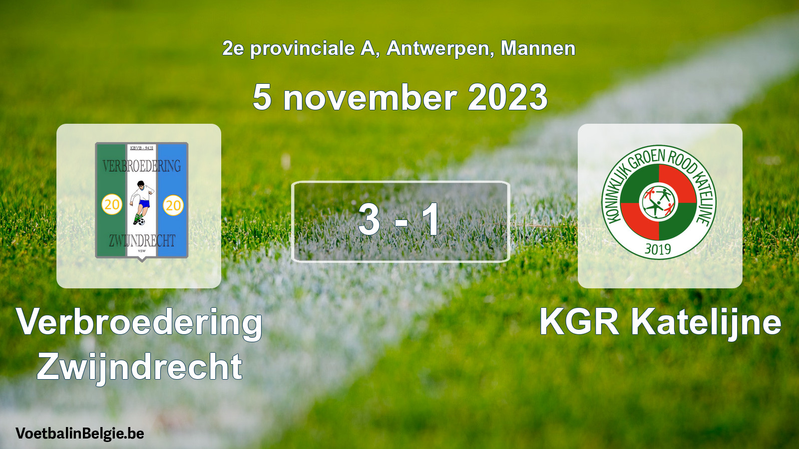 Gespeelde wedstrijd mannenvoetbal: Verbroedering Zwijndrecht - KGR Katelijne 3 - 1 (5 november 2023)