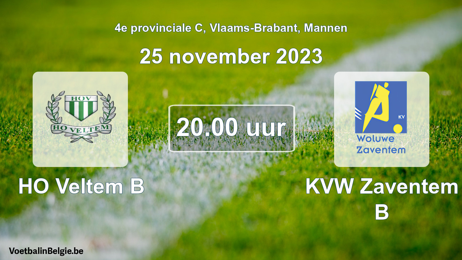 Geplande wedstrijd mannenvoetbal: HO Veltem B - KVW Zaventem B (25 november 2023)