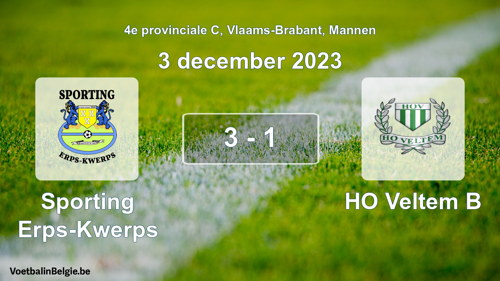 Gespeelde wedstrijd mannenvoetbal: Sporting Erps-Kwerps - HO Veltem B 3 - 1 (3 december 2023)