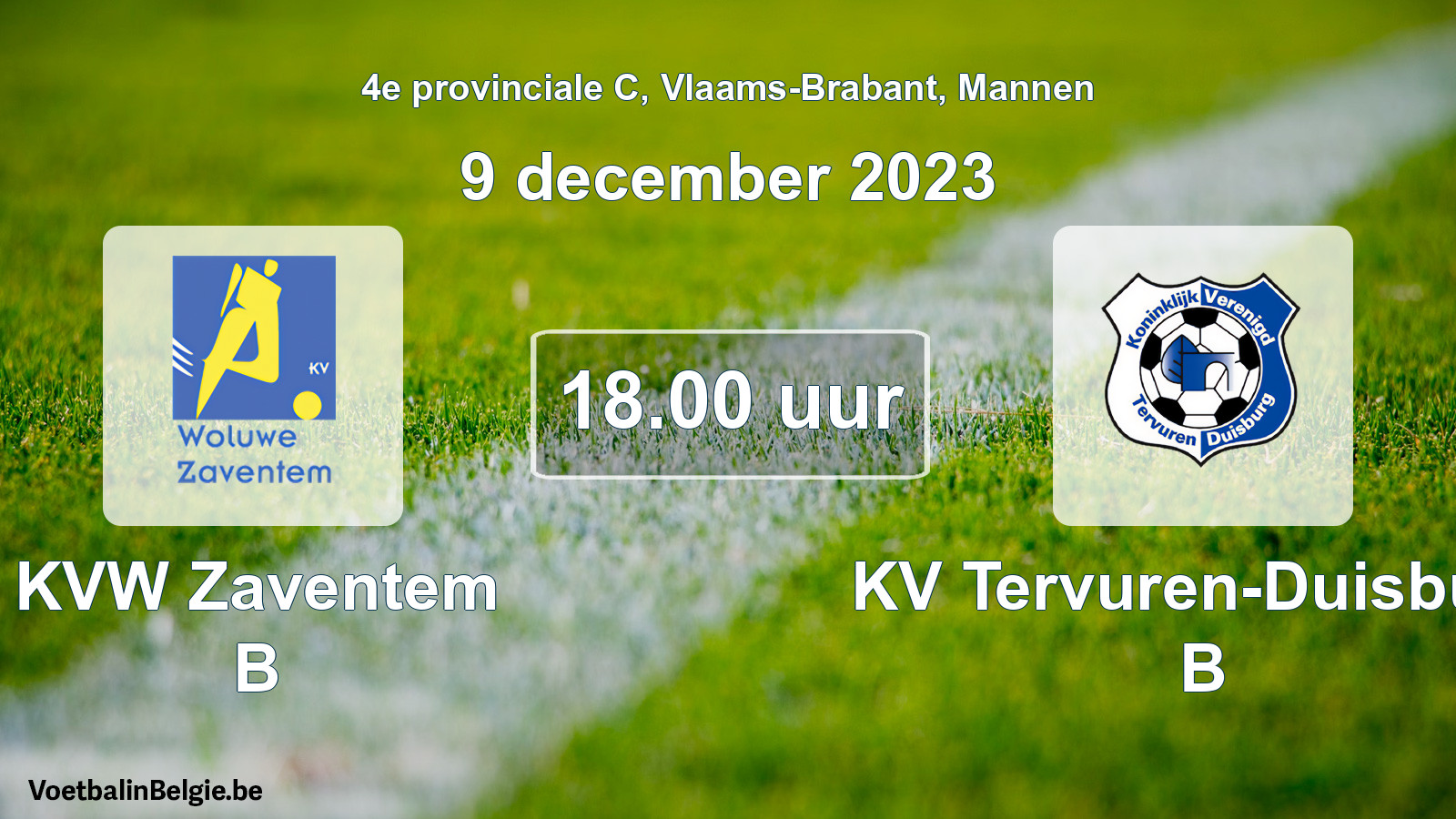 Geplande wedstrijd mannenvoetbal: KVW Zaventem B - KV Tervuren-Duisburg B (9 december 2023)